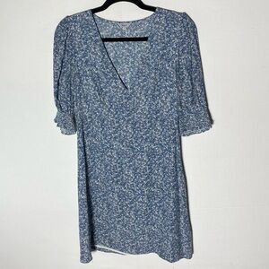 Rails Roma Blue Ditsy Floral Short Sleeve V Neck Mini Dress S 90s Cottagecore